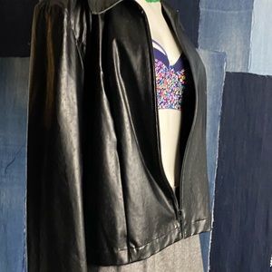 Vintage Hampton Row Detailed Polka Dot Faux Shinny Textured Leather Jacket